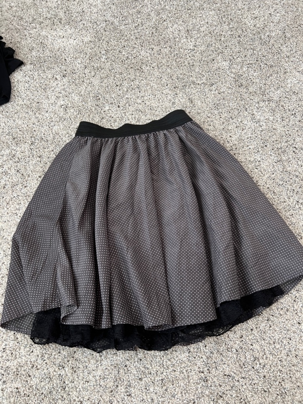 Women's Black Polka Dot Skirt with Lace Trim